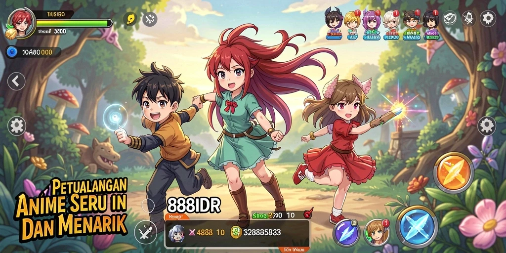 Screenshot gameplay <strong>888IDR</strong> yang penuh warna dan karakter anime yang dinamis.