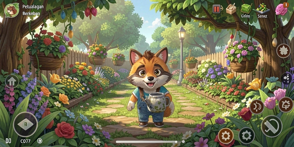 Screenshot C0077 menampilkan gameplay bertani yang penuh warna dan interaktif.
