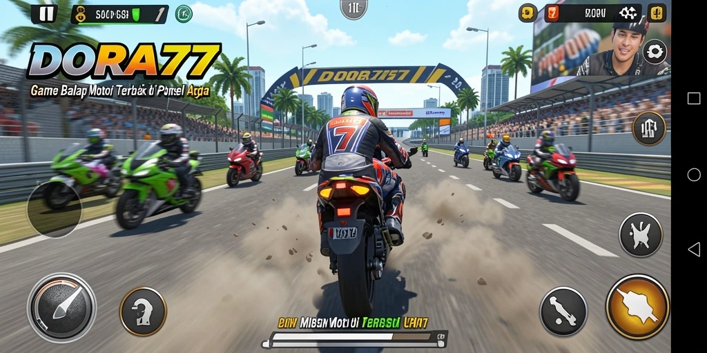 Gameplay DORA77 yang mendebarkan dengan balapan motor di trek yang menantang.