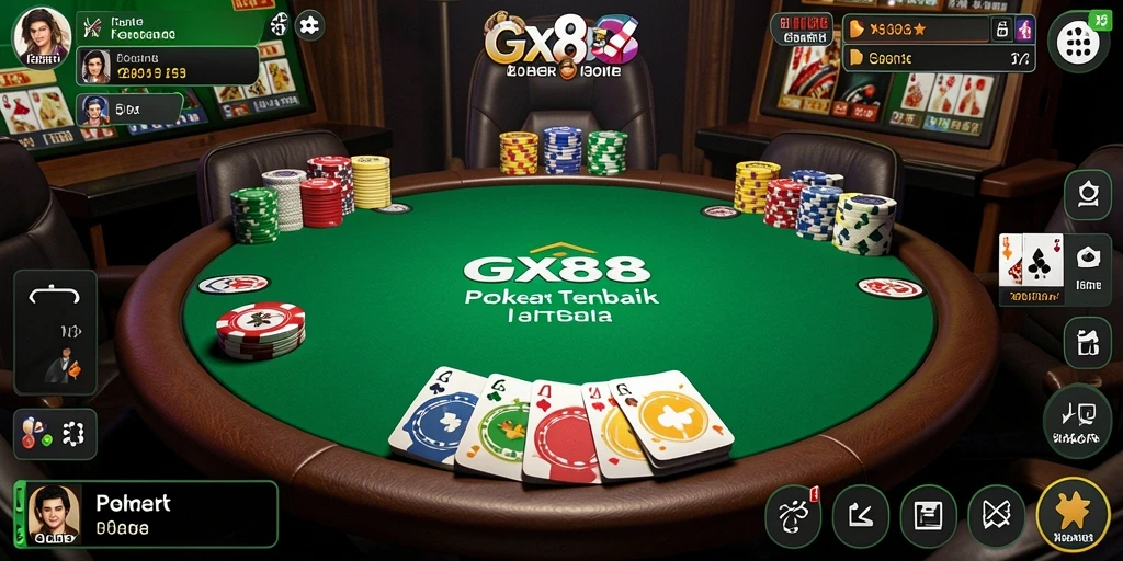 Tangkapan layar GX88 menampilkan aksi permainan poker yang mendebarkan.