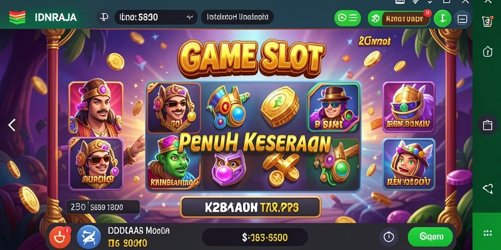 Screenshot utama gameplay Slot IDNRAJA dengan tampilan menarik dan banyak fitur bonus.