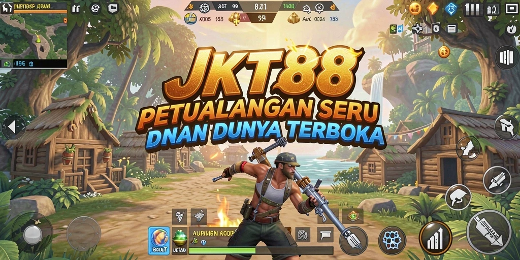 Screenshot utama JKT88 menampilkan aksi seru dalam dunia terbuka.