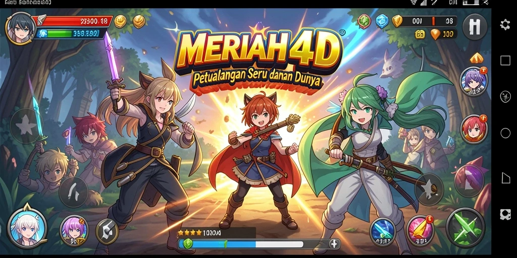Screenshot gameplay MERIAH4D menampilkan karakter anime yang beraksi seru.