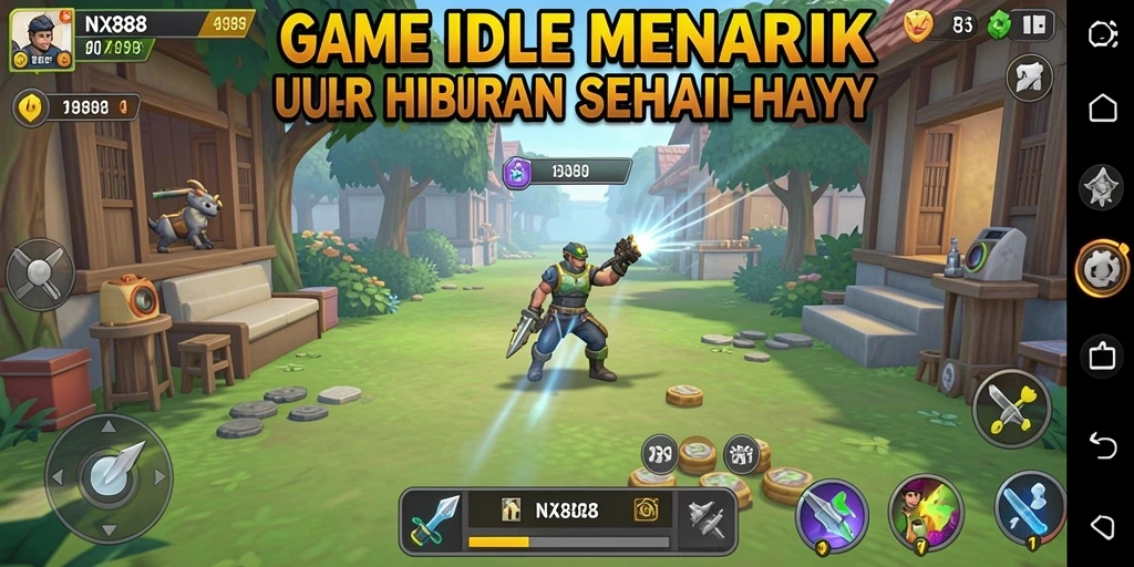 Screenshot gameplay NX888 menampilkan karakter yang beraksi dalam mode Idle.
