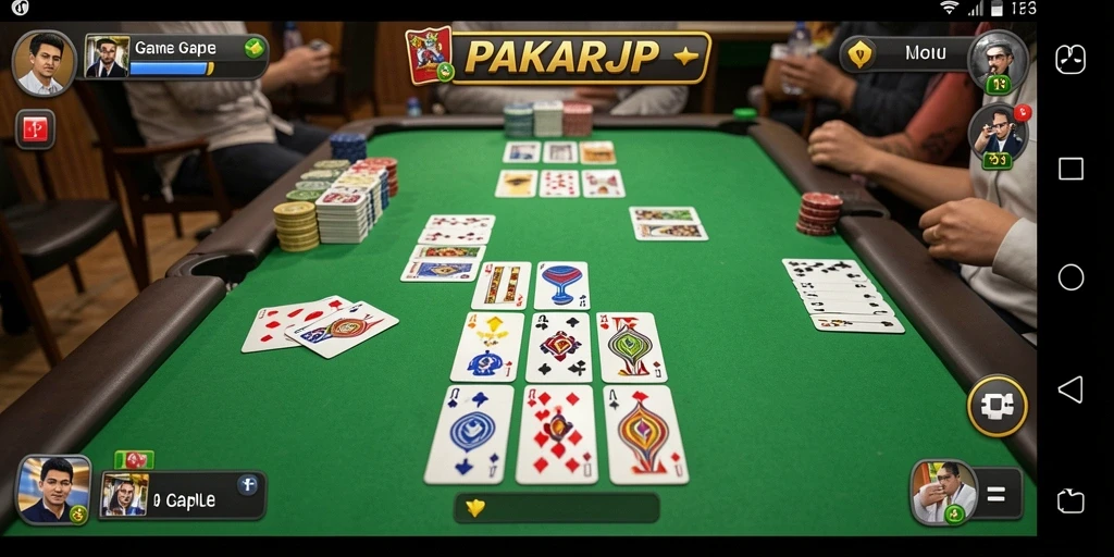 Tampilan gameplay PAKARJP dengan kartu Gaple yang penuh warna.