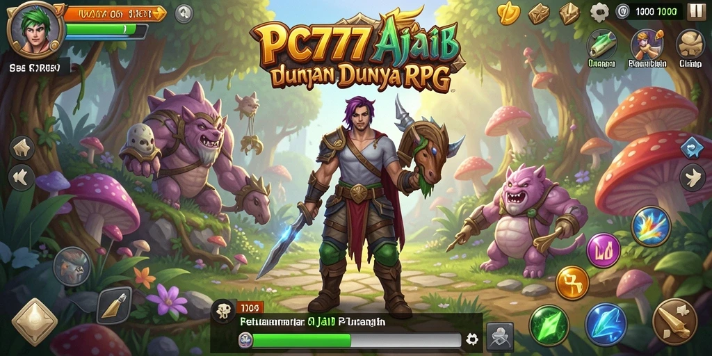 Screenshot utama menampilkan aksi pertempuran dalam dunia RPG yang kaya.