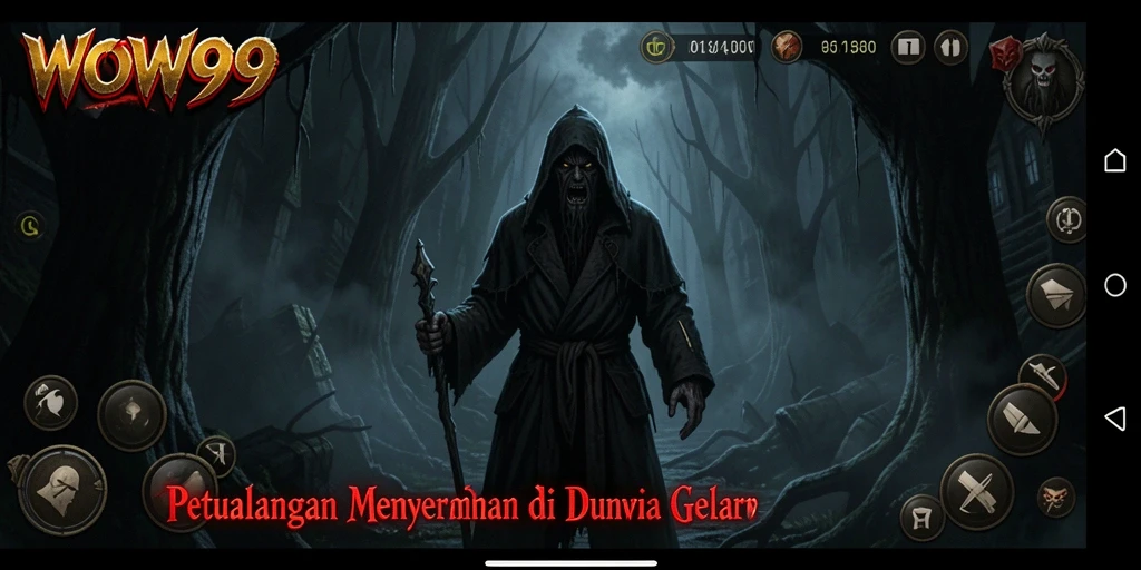 Screenshot gameplay WOW99 yang menunjukkan suasana menyeramkan dan penuh misteri.