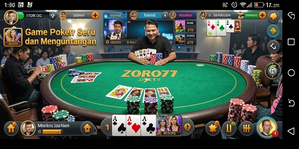 Screenshot gameplay ZORO77 menampilkan aksi seru di meja Poker.
